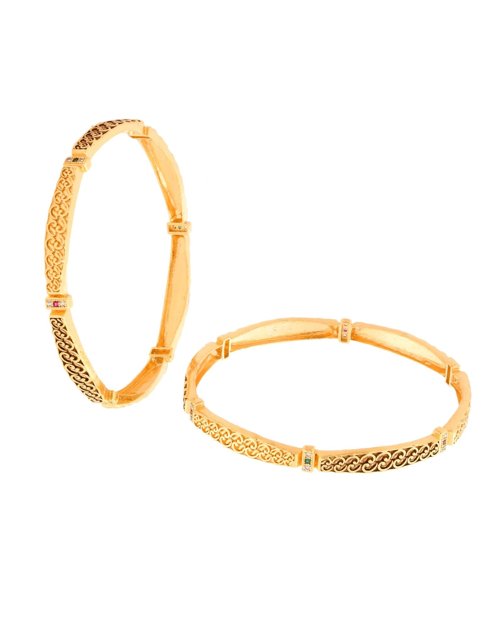 Jewels Nest Gold Finish Filigree Design Bangles For Women | Traditional Designer Pair | Grocsy