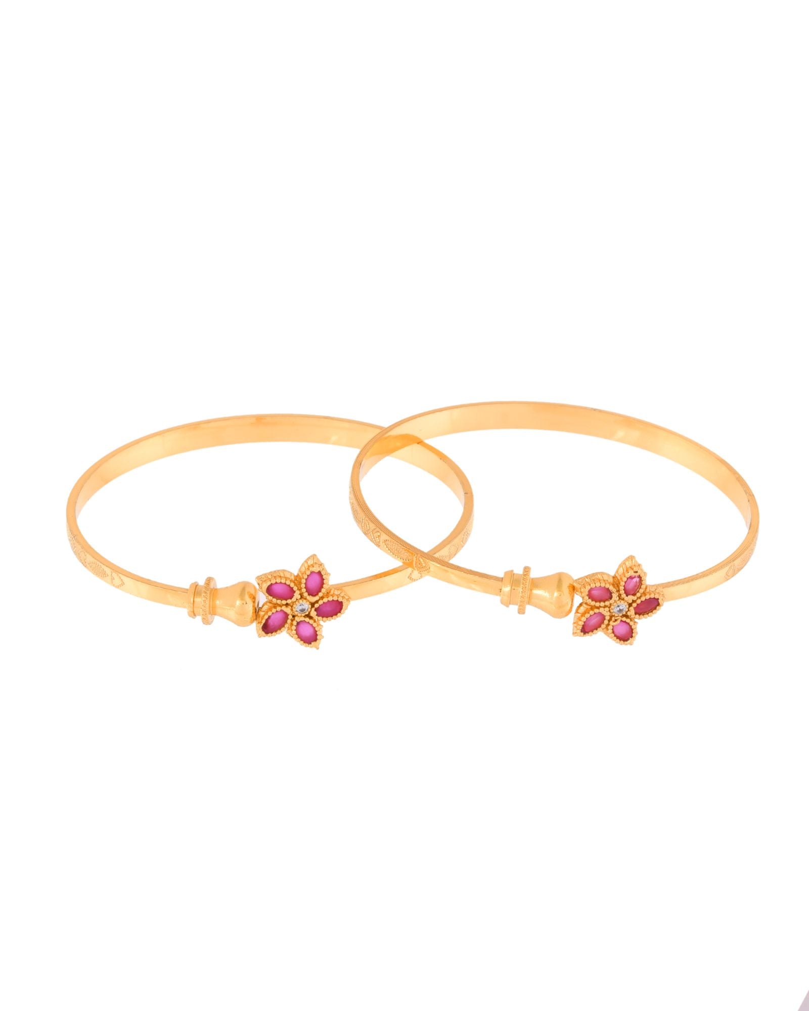Jewels Nest Gold Finish Floral Stone Bangles For Women | Traditional Designer Pair | Grocsy