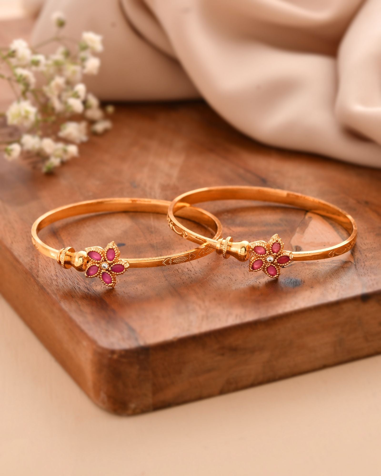 Jewels Nest Gold Finish Floral Stone Bangles For Women | Traditional Designer Pair | Grocsy