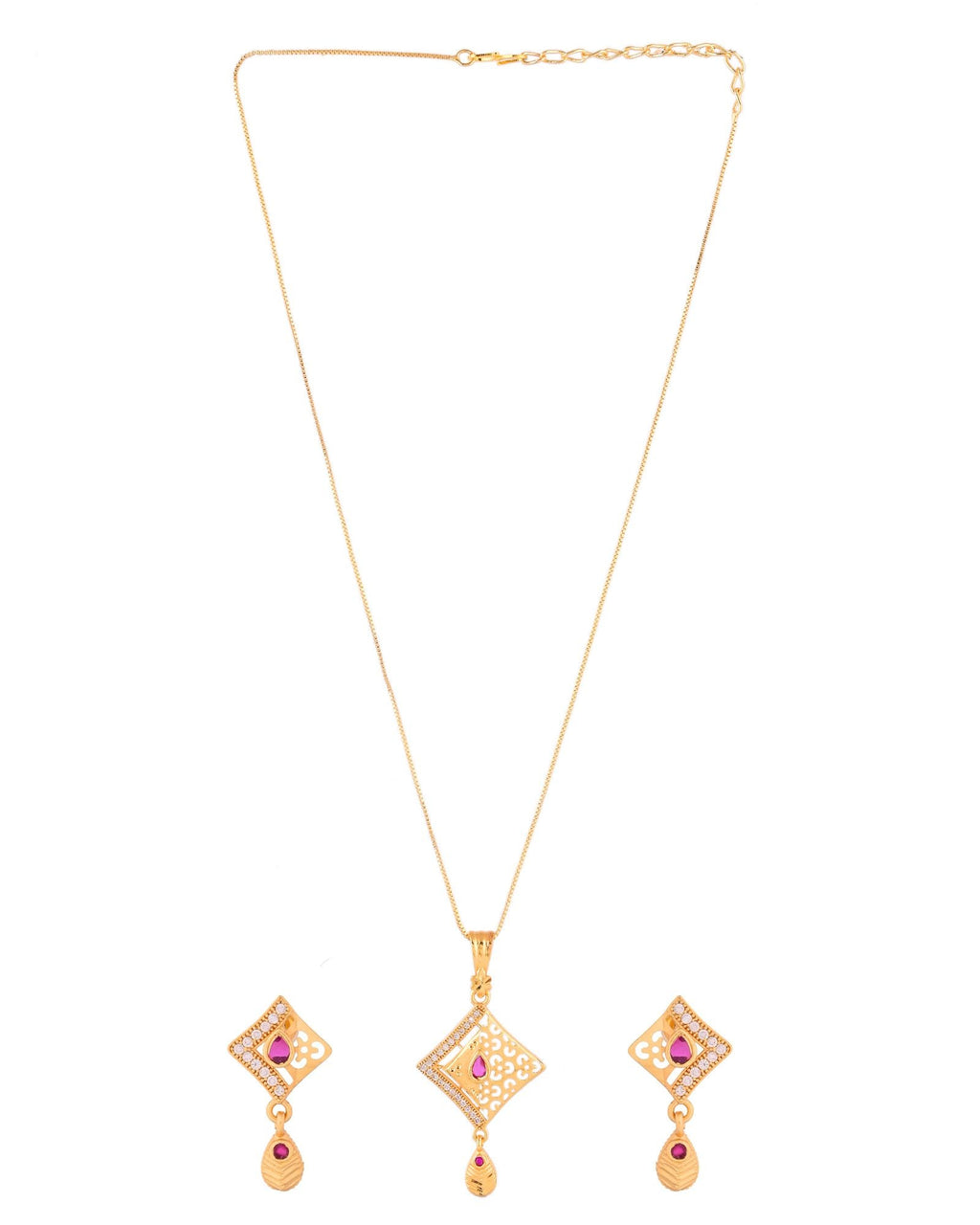Jewels Nest Gold Finish Square Pendant Necklace Set With Stone Stud Earrings For Women | Grocsy