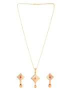 Jewels Nest Gold Finish Square Pendant Necklace Set With Stone Stud Earrings For Women | Grocsy