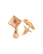 Jewels Nest Gold Finish Square Pendant Necklace Set With Stone Stud Earrings For Women | Grocsy