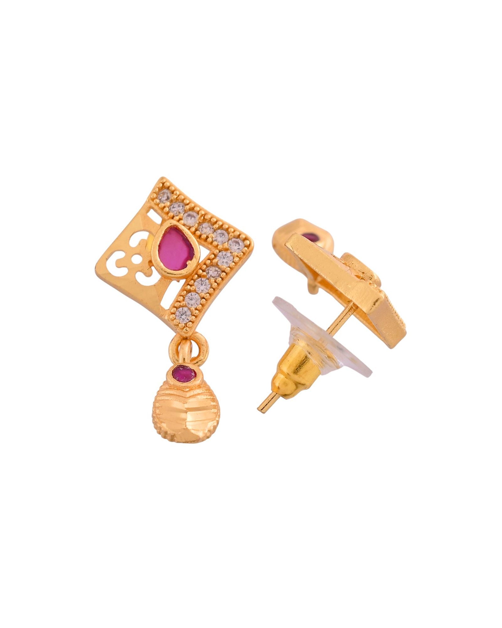 Jewels Nest Gold Finish Square Pendant Necklace Set With Stone Stud Earrings For Women | Grocsy