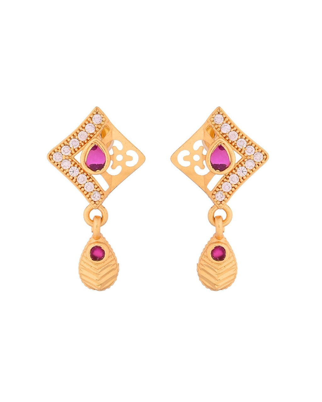 Jewels Nest Gold Finish Square Pendant Necklace Set With Stone Stud Earrings For Women | Grocsy