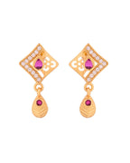 Jewels Nest Gold Finish Square Pendant Necklace Set With Stone Stud Earrings For Women | Grocsy