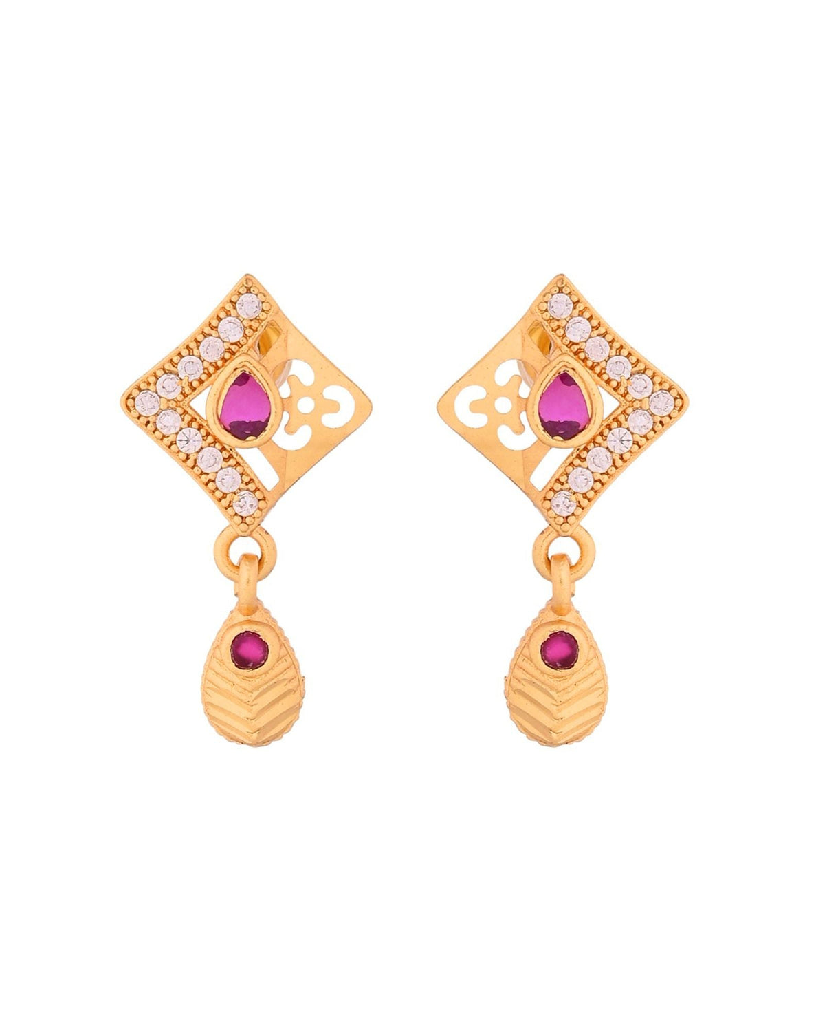 Jewels Nest Gold Finish Square Pendant Necklace Set With Stone Stud Earrings For Women | Grocsy