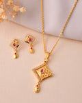 Jewels Nest Gold Finish Square Pendant Necklace Set With Stone Stud Earrings For Women | Grocsy