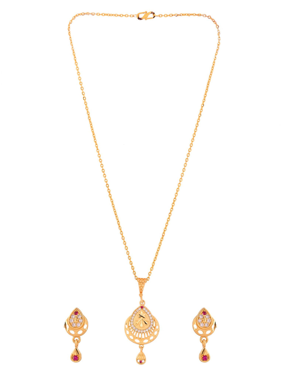 Jewels Nest Gold Finish Teardrop Pendant Necklace Set With Stone Stud Earrings For Women | Grocsy