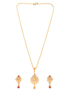 Jewels Nest Gold Finish Teardrop Pendant Necklace Set With Stone Stud Earrings For Women | Grocsy