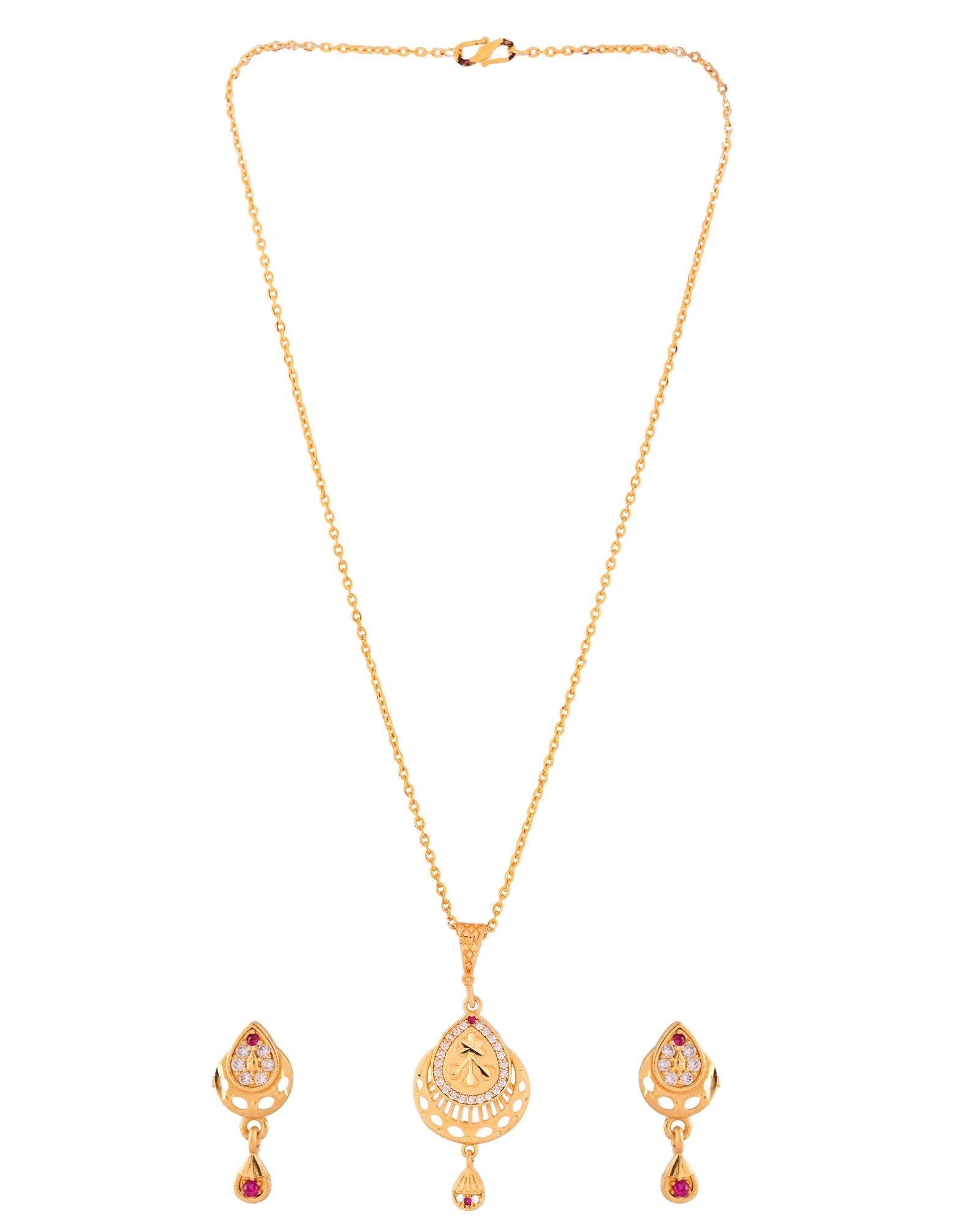 Jewels Nest Gold Finish Teardrop Pendant Necklace Set With Stone Stud Earrings For Women | Grocsy