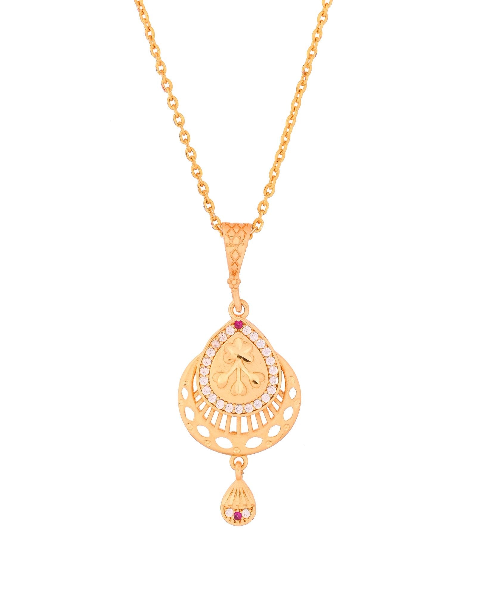 Jewels Nest Gold Finish Teardrop Pendant Necklace Set With Stone Stud Earrings For Women | Grocsy