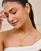 Jewels Nest Gold-Plated Geometric Pendant Necklace Set With Stone Stud Earrings For Women | Grocsy