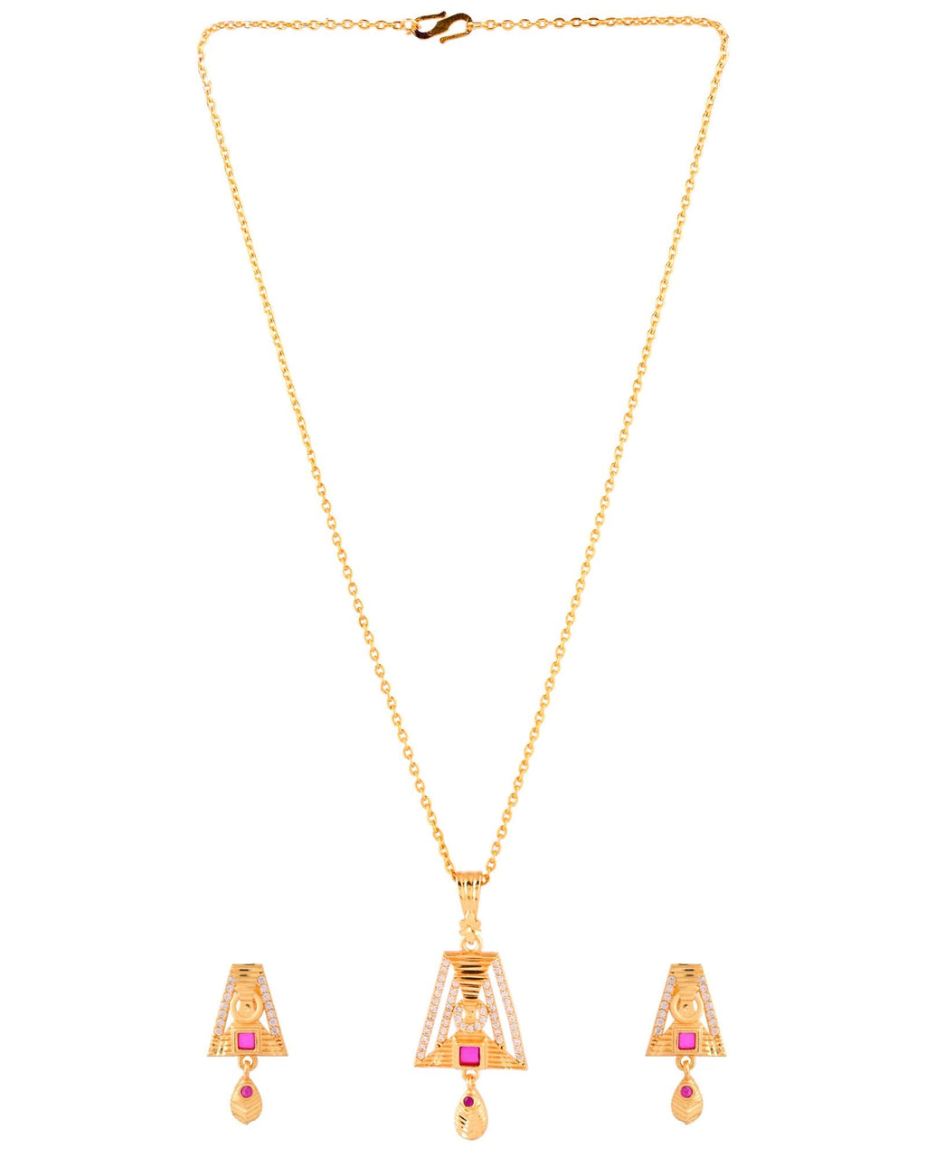 Jewels Nest Gold-Plated Geometric Pendant Necklace Set With Stone Stud Earrings For Women | Grocsy