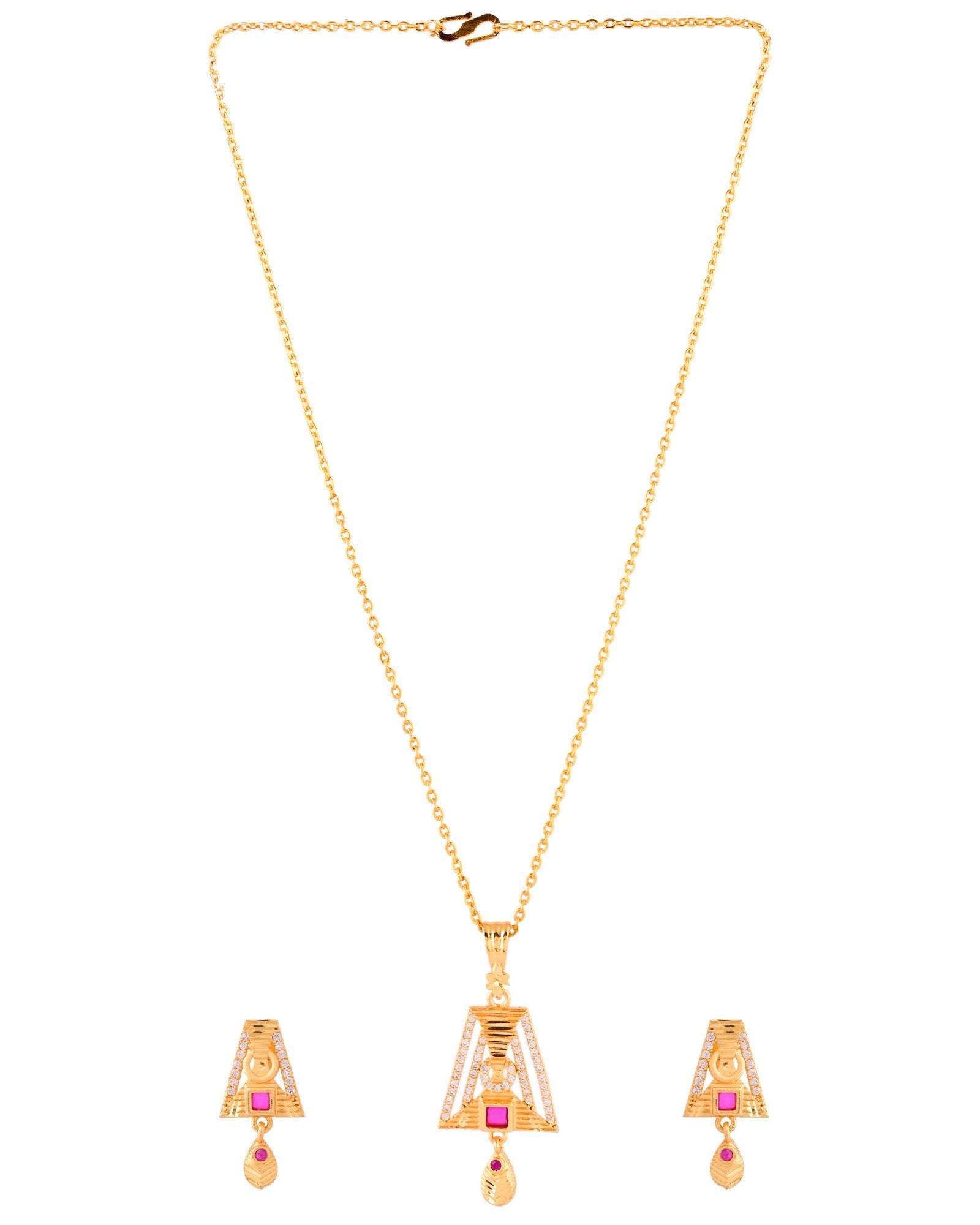 Jewels Nest Gold-Plated Geometric Pendant Necklace Set With Stone Stud Earrings For Women | Grocsy