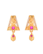 Jewels Nest Gold-Plated Geometric Pendant Necklace Set With Stone Stud Earrings For Women | Grocsy