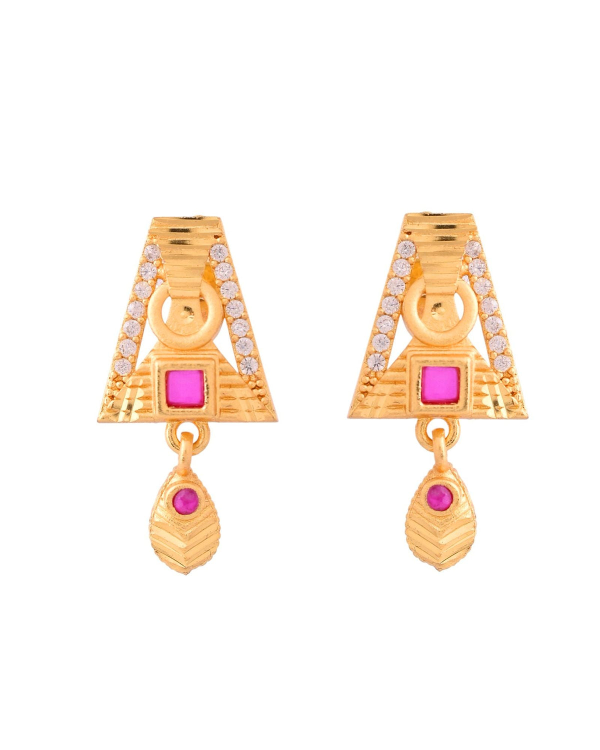 Jewels Nest Gold-Plated Geometric Pendant Necklace Set With Stone Stud Earrings For Women | Grocsy