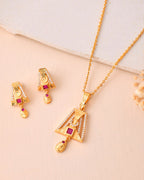 Jewels Nest Gold-Plated Geometric Pendant Necklace Set With Stone Stud Earrings For Women | Grocsy