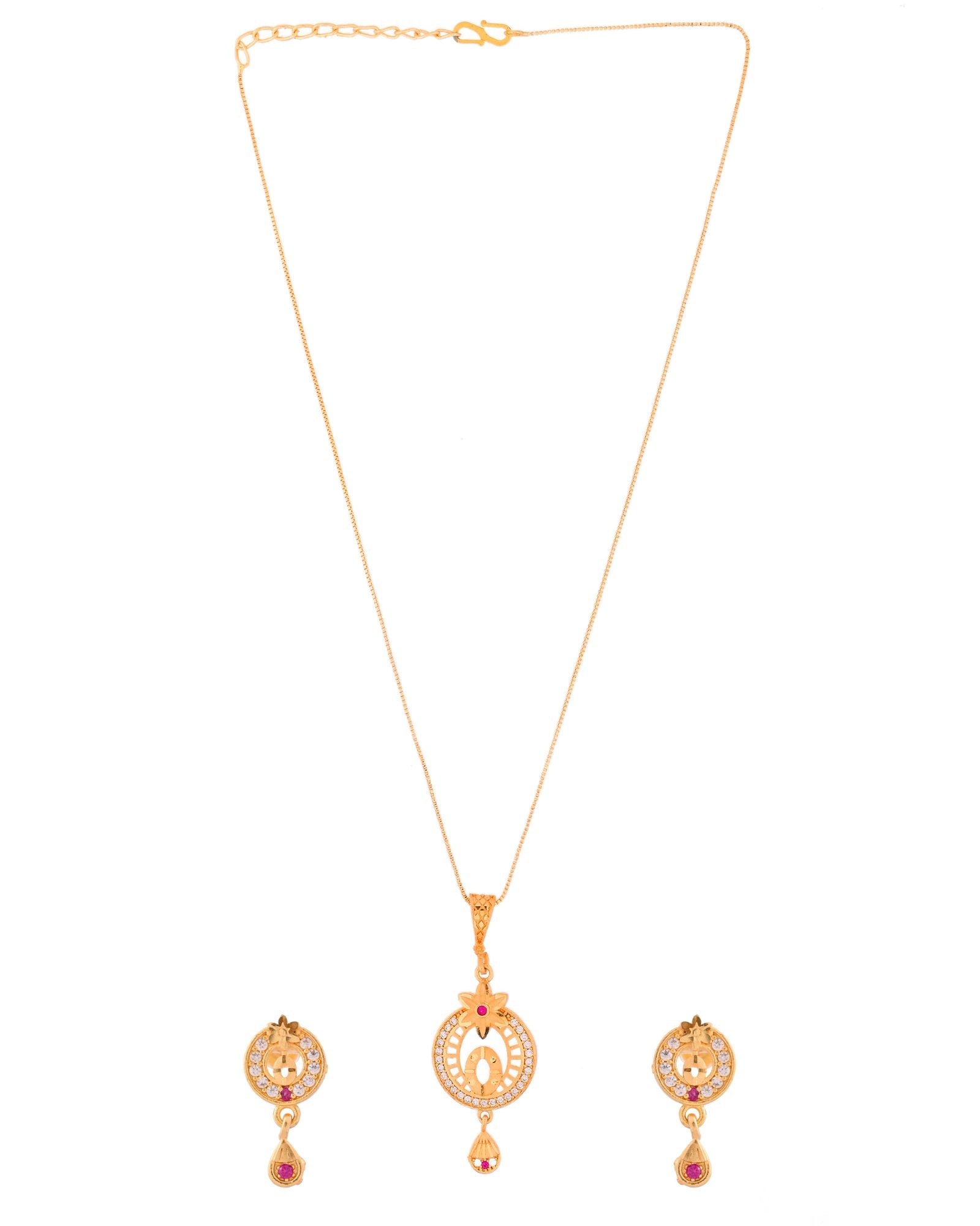 Jewels Nest Gold-Plated Circular Pendant Necklace With Matching Stud Earrings For Women | Grocsy