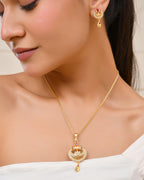 Jewels Nest Gold-Plated Traditional Pendant Necklace Set With Matching Earrings For Women | Grocsy