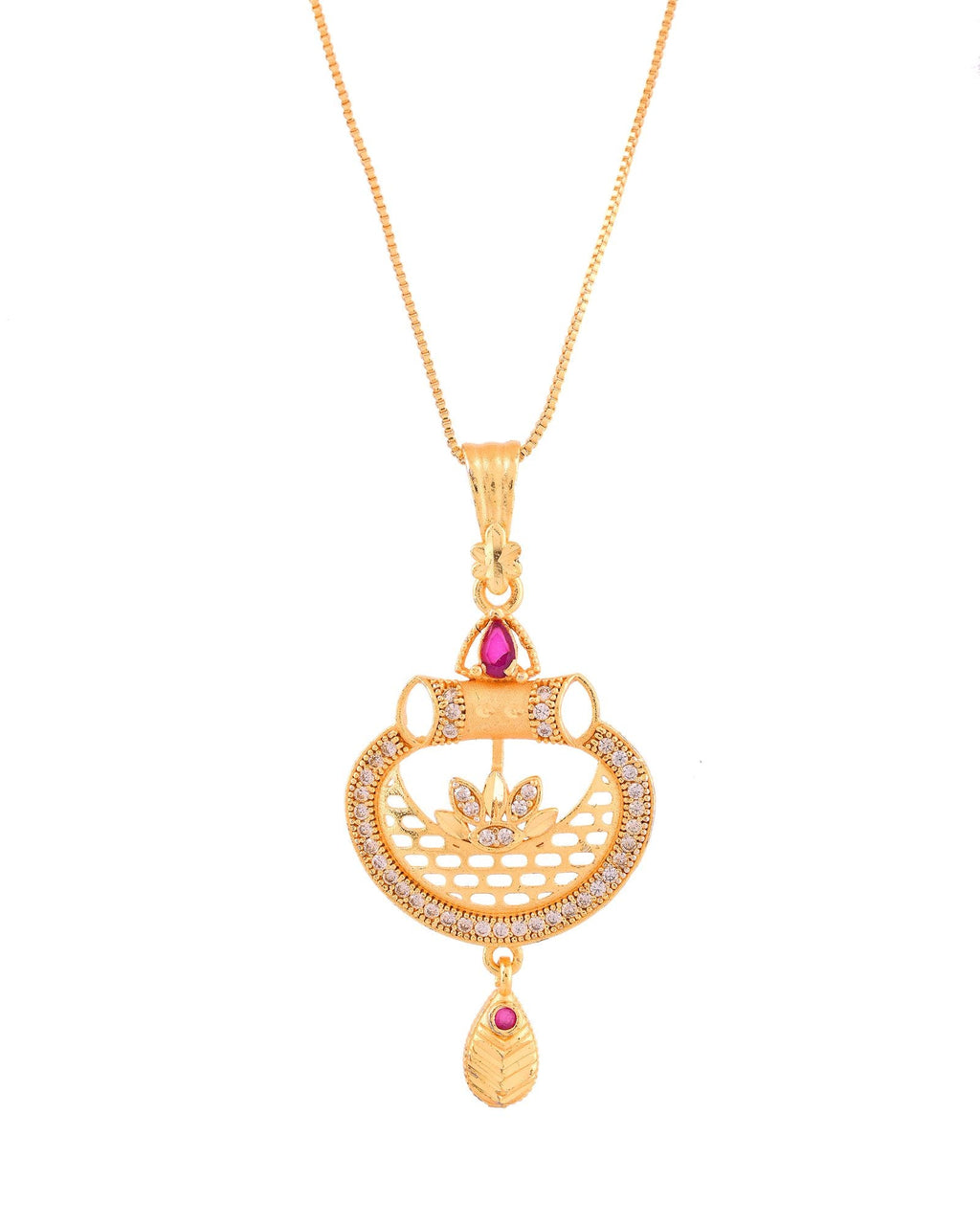 Jewels Nest Gold-Plated Traditional Pendant Necklace Set With Matching Earrings For Women | Grocsy