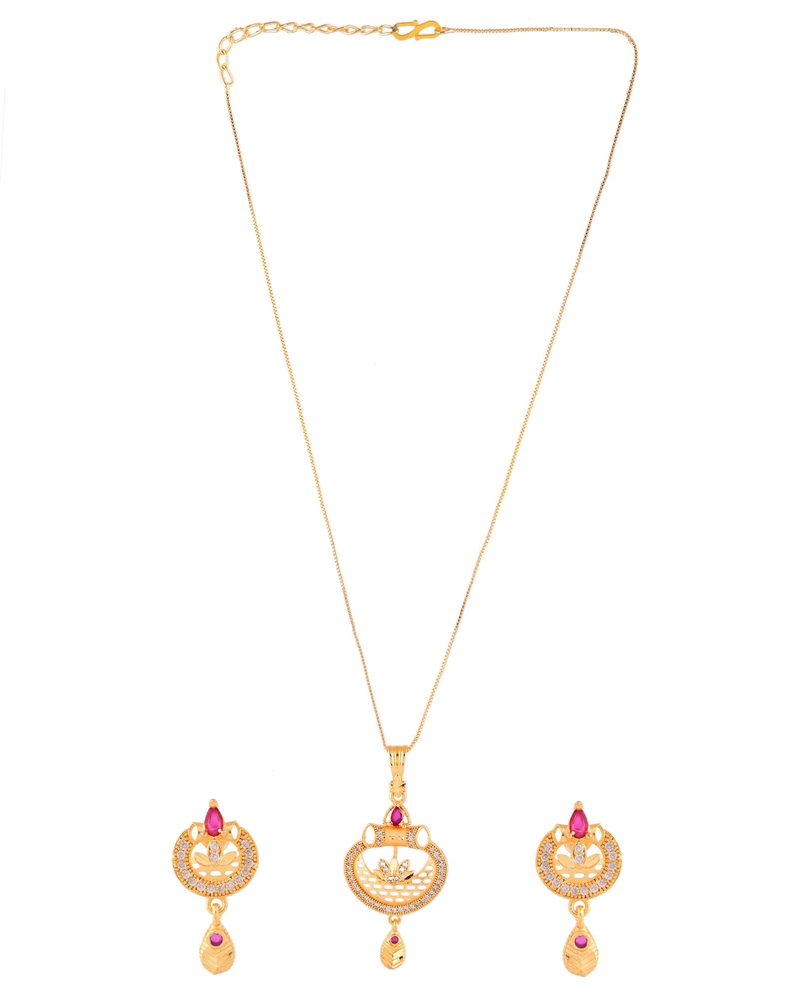 Jewels Nest Gold-Plated Traditional Pendant Necklace Set With Matching Earrings For Women | Grocsy