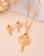 Jewels Nest Gold-Plated Traditional Pendant Necklace Set With Matching Earrings For Women | Grocsy