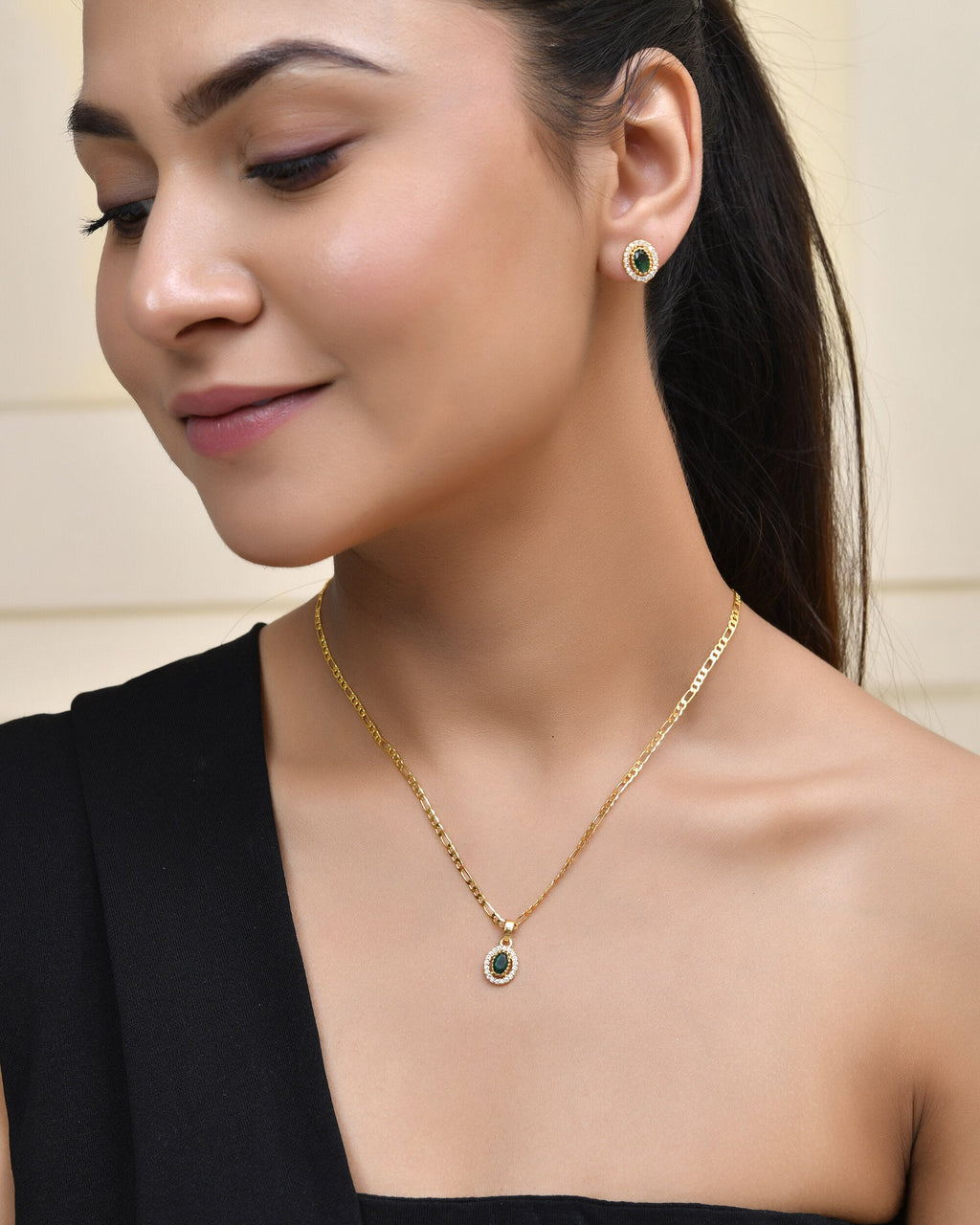 Jewels Nest Elegant Gold-Polished Green Stone Earring & Pendant Set – Royal Jewelry for Women | Grocsy