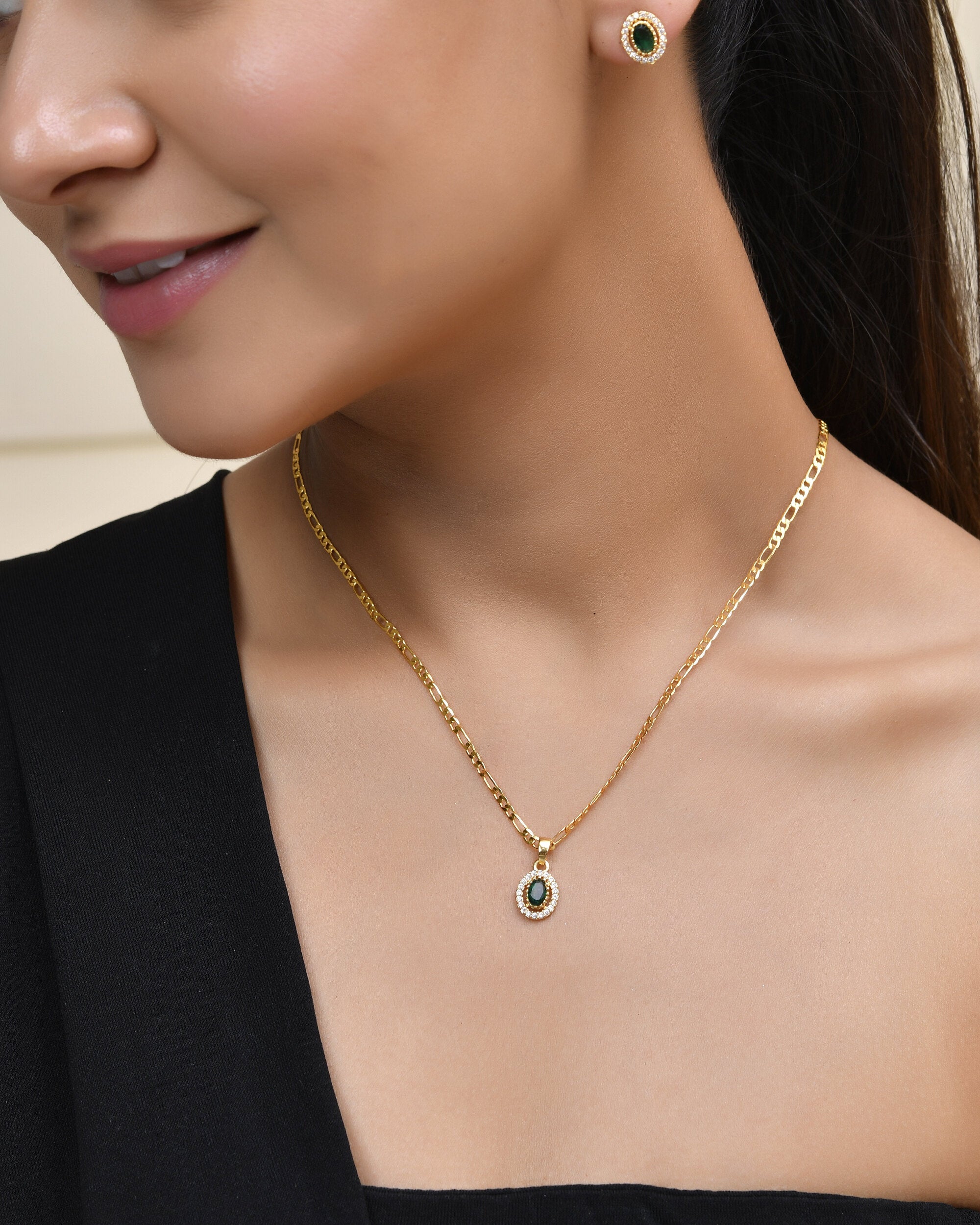 Jewels Nest Elegant Gold-Polished Green Stone Earring & Pendant Set – Royal Jewelry for Women | Grocsy