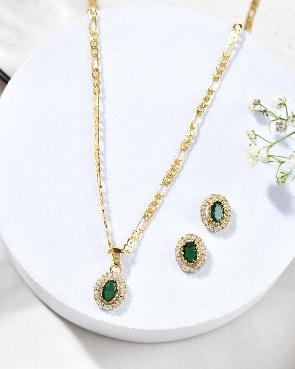 Jewels Nest Elegant Gold-Polished Green Stone Earring & Pendant Set – Royal Jewelry for Women | Grocsy