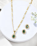 Jewels Nest Elegant Gold-Polished Green Stone Earring & Pendant Set – Royal Jewelry for Women | Grocsy