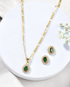 Jewels Nest Elegant Gold-Polished Green Stone Earring & Pendant Set – Royal Jewelry for Women | Grocsy