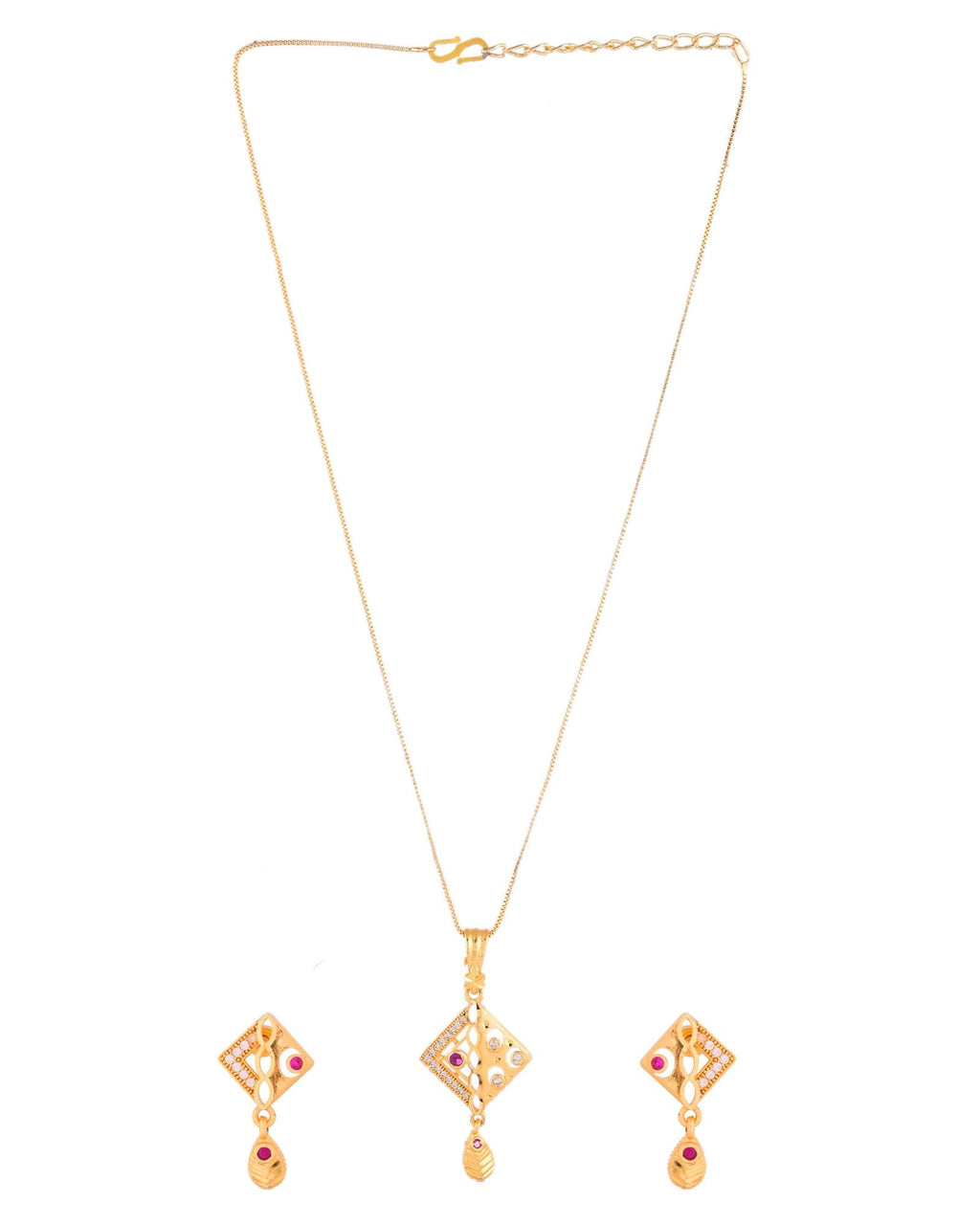 Jewels Nest Gold-Plated Square Pendant Necklace Set With Matching Earrings For Women | Grocsy