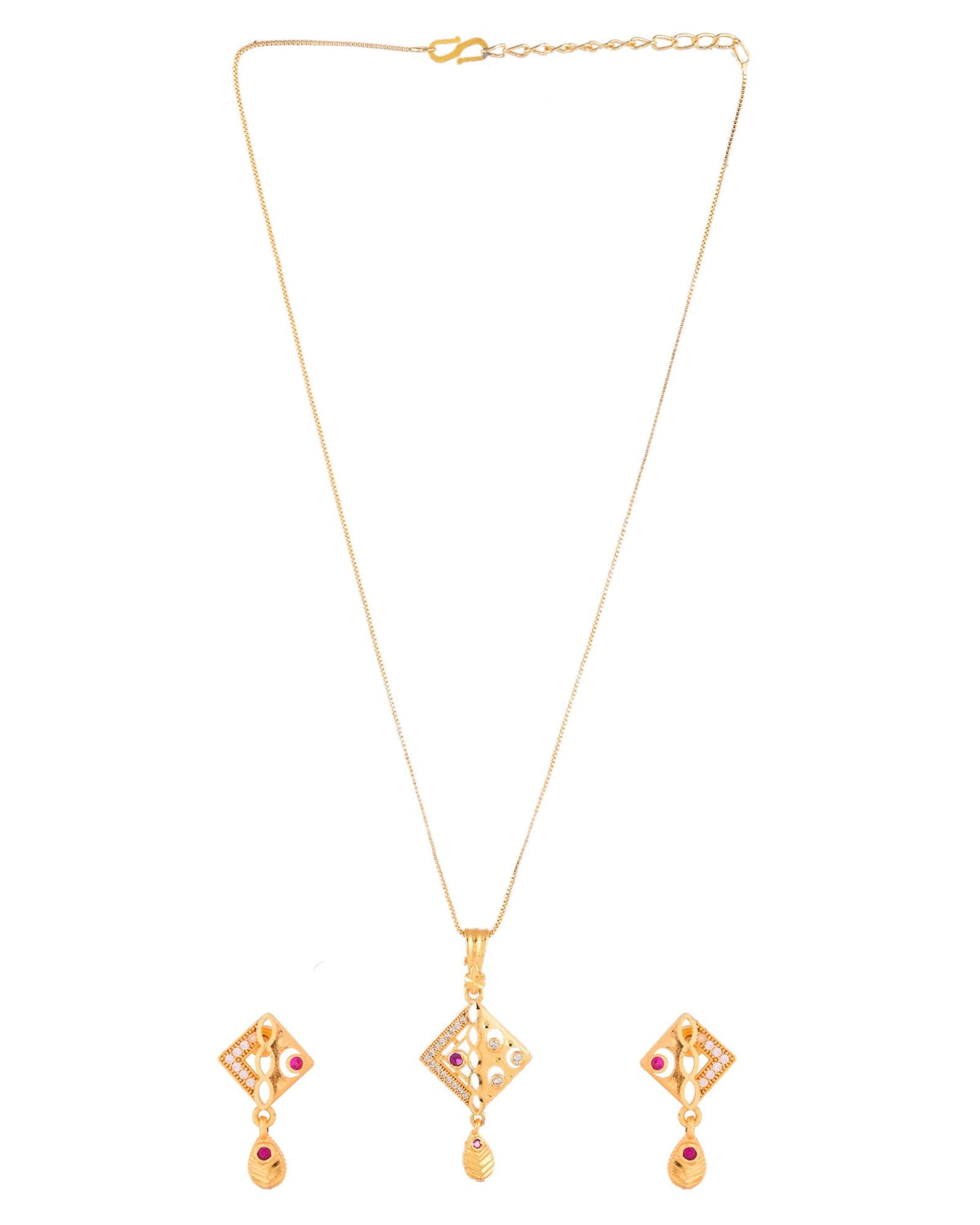 Jewels Nest Gold-Plated Square Pendant Necklace Set With Matching Earrings For Women | Grocsy