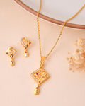 Jewels Nest Gold-Plated Square Pendant Necklace Set With Matching Earrings For Women | Grocsy