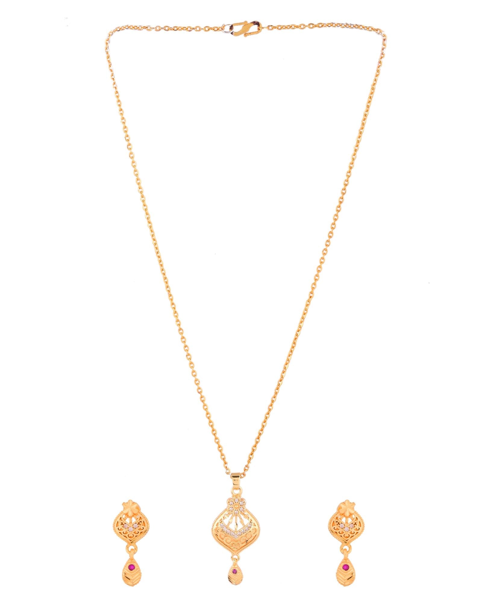 Jewels Nest Gold-Plated Floral Pendant Necklace Set With Matching Drop Earrings For Women | Grocsy