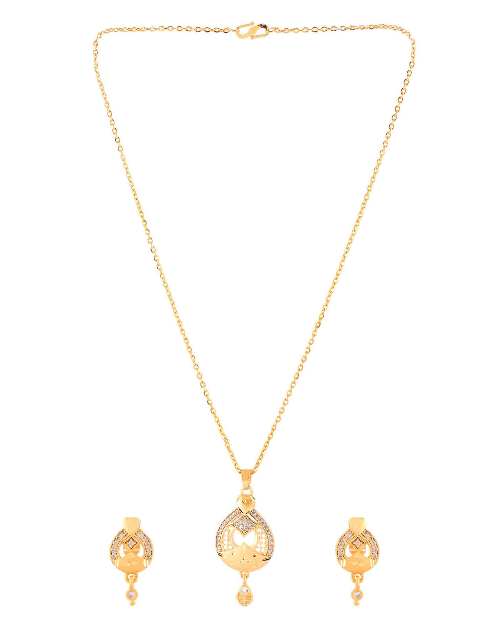 Jewels Nest Gold-Plated Heart Motif Pendant Necklace Set With Matching Earrings For Women | Grocsy