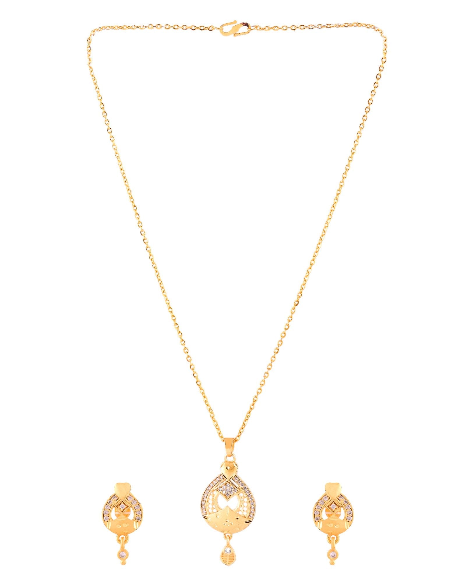 Jewels Nest Gold-Plated Heart Motif Pendant Necklace Set With Matching Earrings For Women | Grocsy
