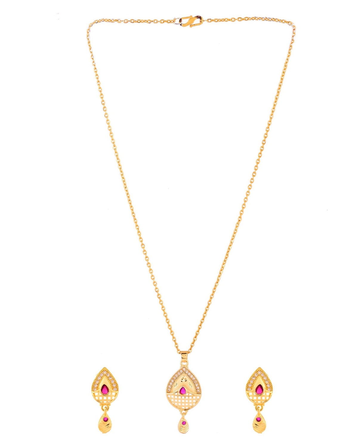 Jewels Nest Gold-Plated Teardrop Pendant Necklace Set With Matching Earrings For Women | Grocsy