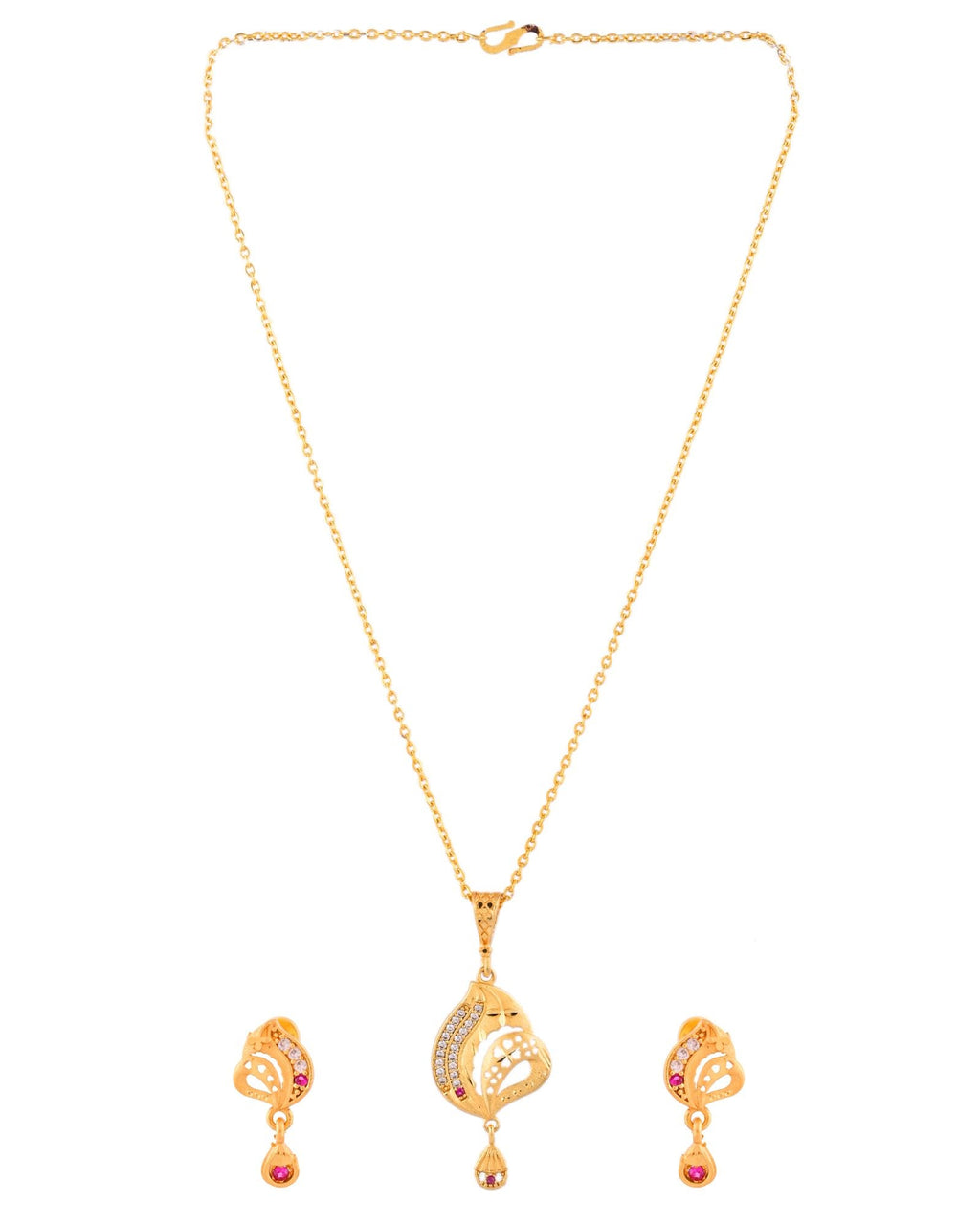Jewels Nest Gold-Plated Designer Pendant Necklace Set With Matching Drop Earrings For Women | Grocsy
