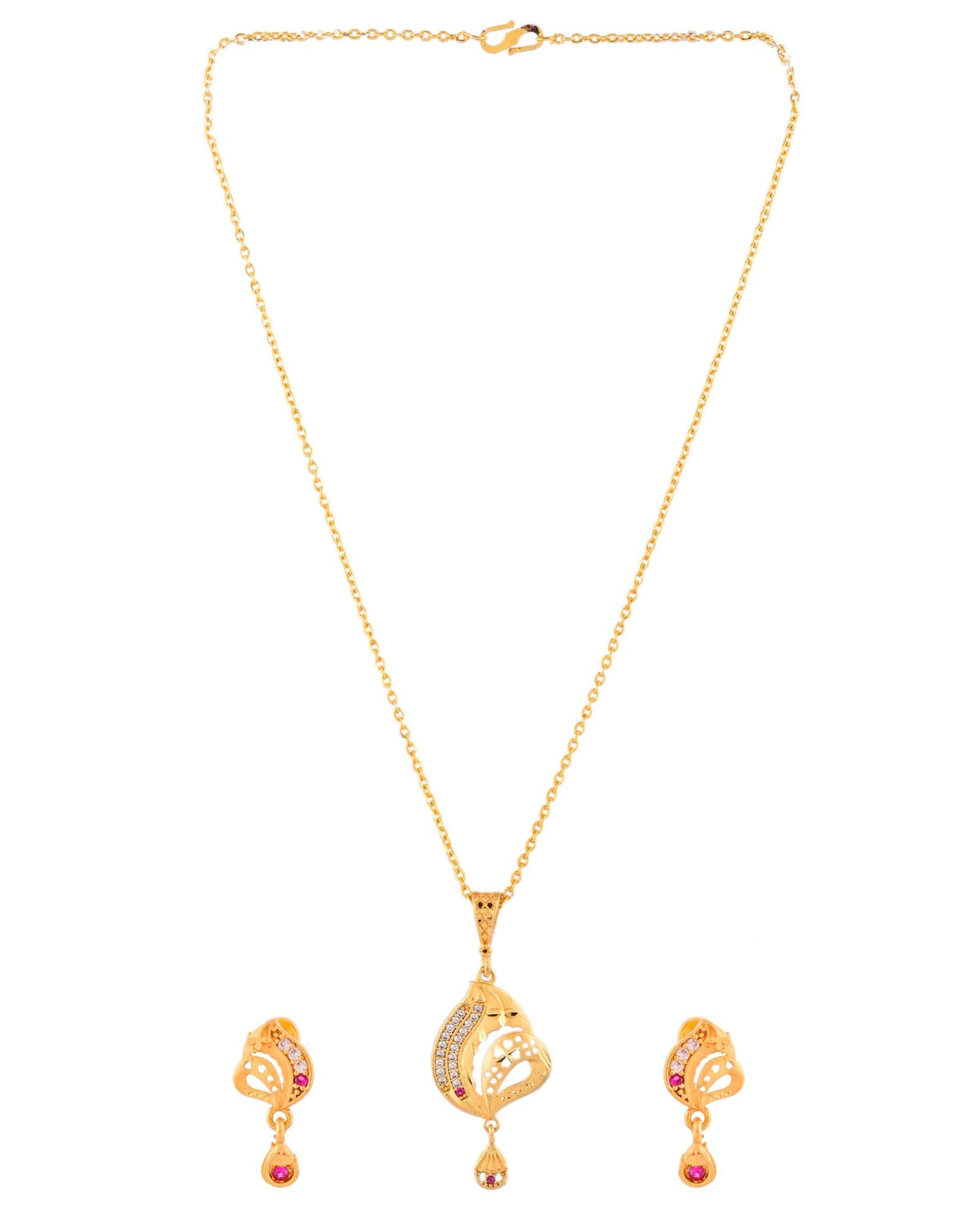 Jewels Nest Gold-Plated Designer Pendant Necklace Set With Matching Drop Earrings For Women | Grocsy