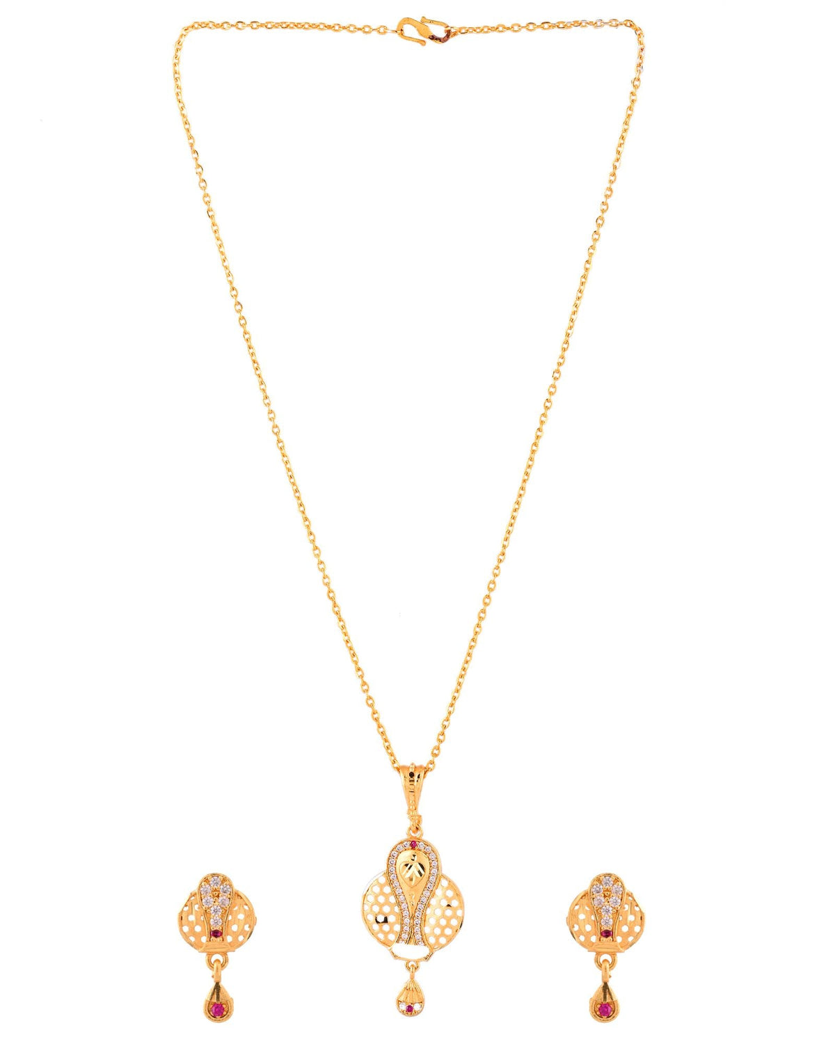 Jewels Nest Gold-Plated Honeycomb Design Pendant Necklace Set With Matching Earrings For Women | Grocsy