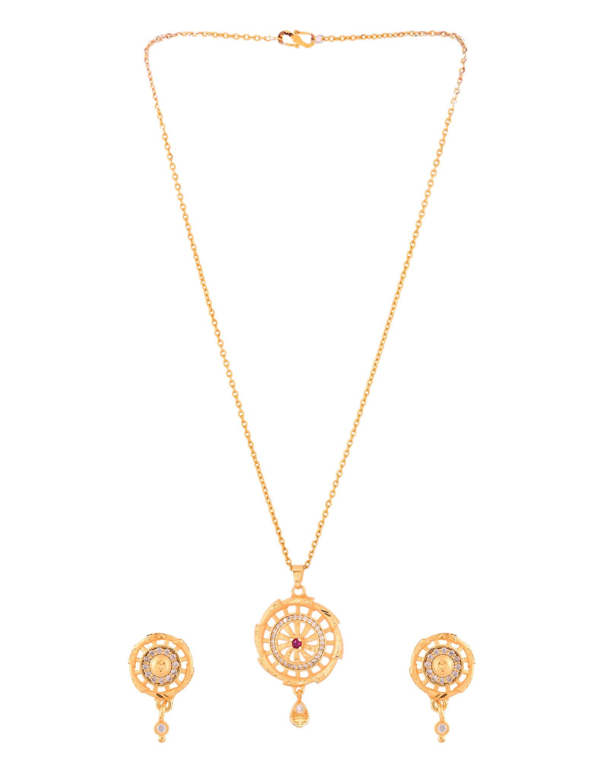 Jewels Nest Gold-Plated Circular Stone Pendant Necklace Set With Matching Earrings For Women | Grocsy