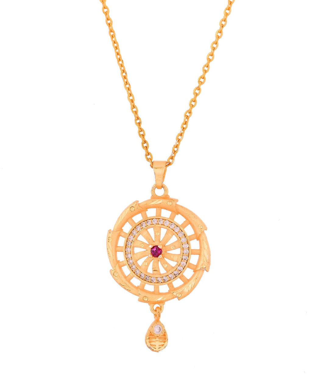 Jewels Nest Gold-Plated Circular Stone Pendant Necklace Set With Matching Earrings For Women | Grocsy