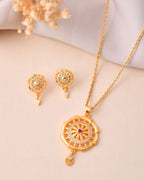 Jewels Nest Gold-Plated Circular Stone Pendant Necklace Set With Matching Earrings For Women | Grocsy