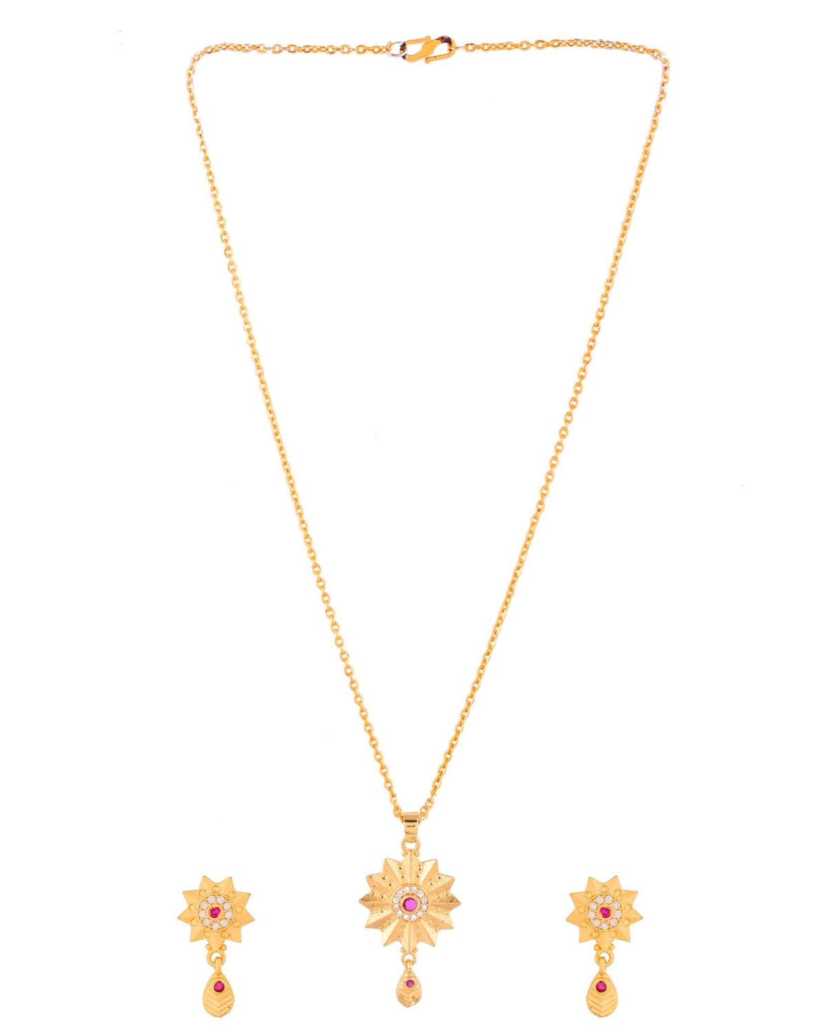 Jewels Nest Gold-Plated Sunburst Pendant Necklace Set With Matching Earrings For Women | Grocsy