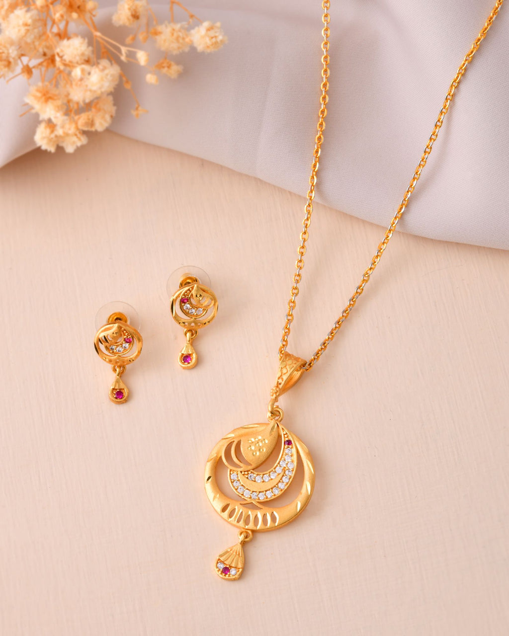 Jewels Nest Gold-Plated Crescent Motif Pendant Necklace Set With Matching Earrings For Women | Grocsy