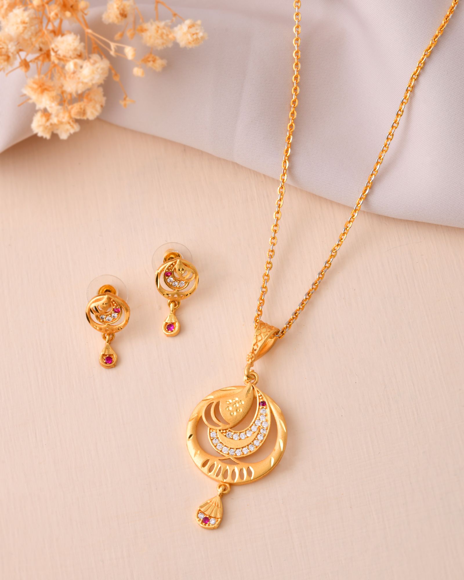 Jewels Nest Gold-Plated Crescent Motif Pendant Necklace Set With Matching Earrings For Women | Grocsy