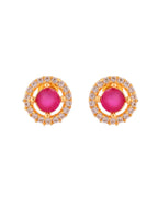 Jewels Nest Gold-Plated Round Pink Stone Pendant Necklace Set With Stud Earrings For Women | Grocsy
