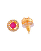 Jewels Nest Gold-Plated Round Pink Stone Pendant Necklace Set With Stud Earrings For Women | Grocsy