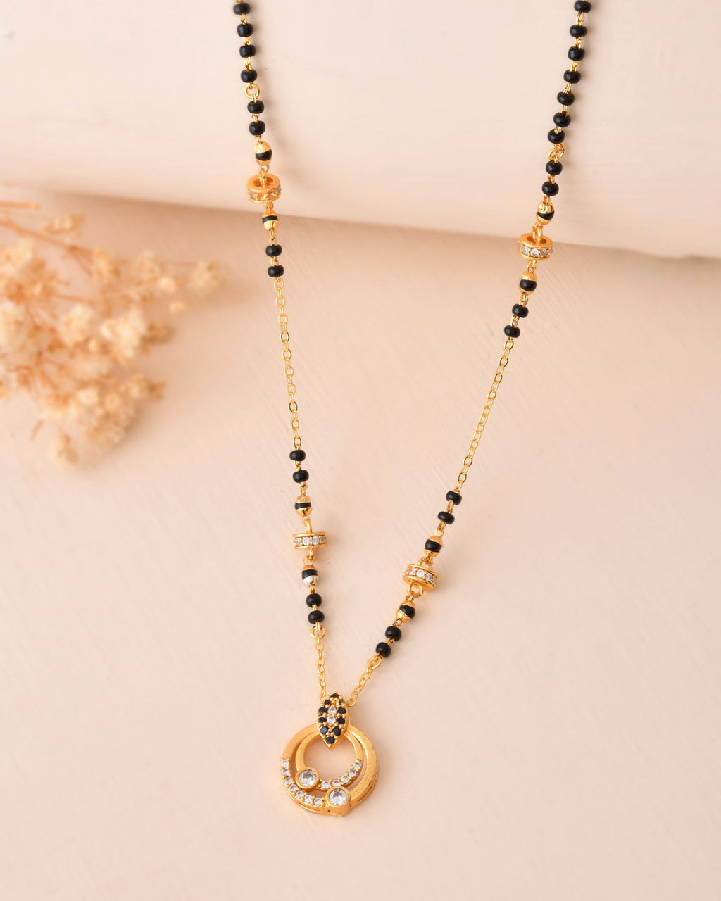 Jewels Nest Gold-Plated Black Beads Mangalsutra Necklace For Women | Grocsy